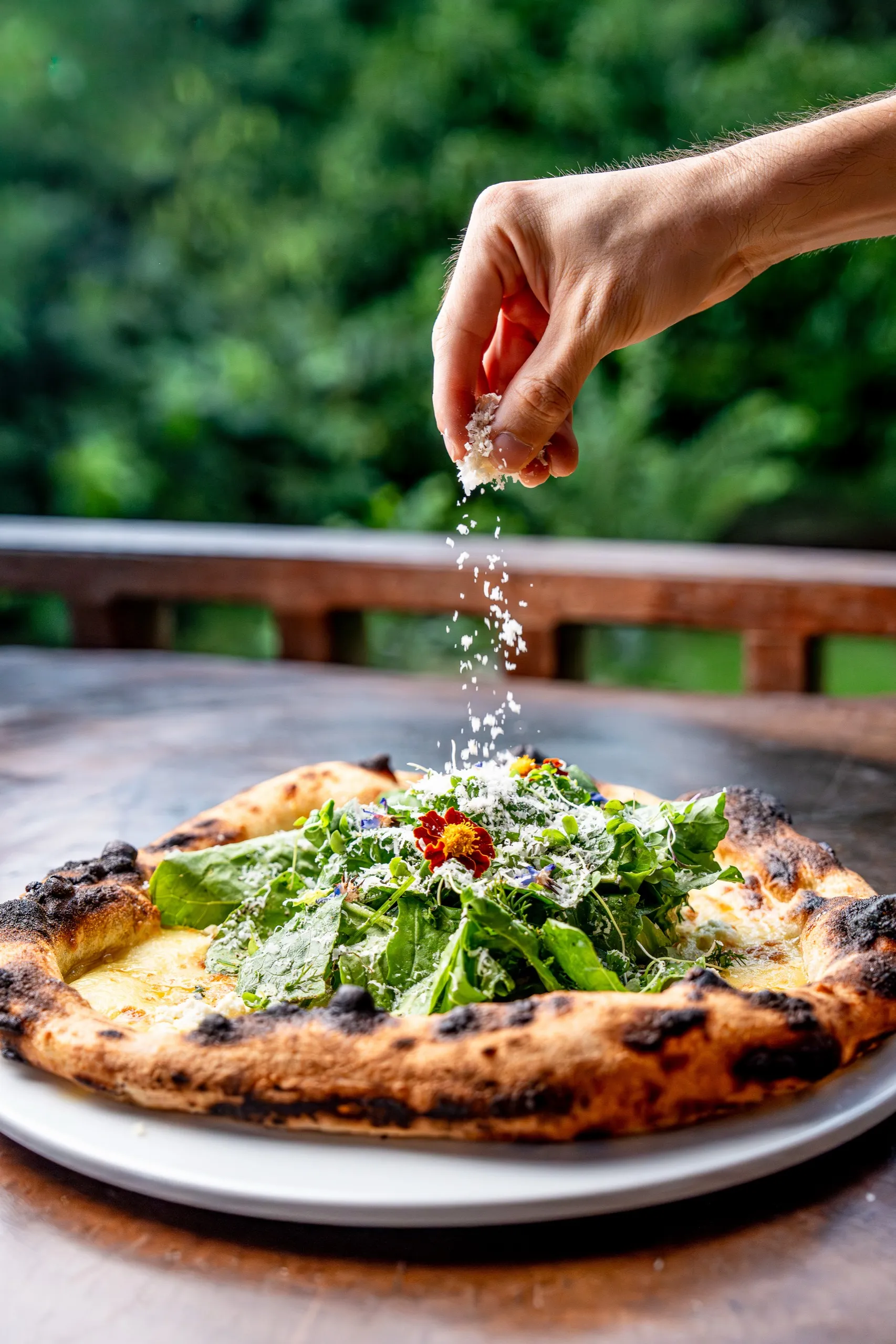 Burrata arugula pizza cheese sprinkle